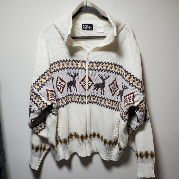 Vintage Blair Zipper Deer Sweater Cardigan Size 1X Moose Winter - Picture 1 of 14